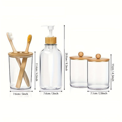 4 piezas de accesorios para baño: dispensador de jabón, frascos para hisopos, portacepillos, caja de almacenamiento decorativa estilo boho, decoración estética para baño, hogar, cocina y dormitorio