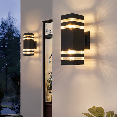 1 ud., Lámpara de Pared Exterior Negra Simple, Sin Fuente de Luz, Doble Cabeza 2-Niveles, Iluminación Arriba y Abajo de 6 Niveles, Base E27 para Bombilla, Carcasa Plástica IP55, Lámpara Cuadrada Montable en la Pared, Adecuada para Patio, Puerta Principal