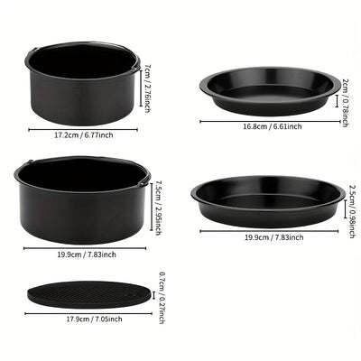 Juego de 5 piezas de accesorios para freidor de aire - Seguro para alimentos, fácil de limpiar, metal de alta calidad, compatible con varios freidores de aire, incluyendo una sartén y tapa, para cocinar de manera saludable, accesorios para freidor de air