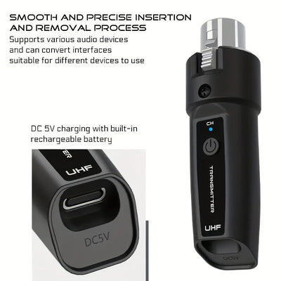 Transmisor de Micrófono sin varillas UHF Profesional - Conector XLR Resistente, Carga USB-C y Batería de Polímero de Litio, Pantalla de Frecuencia para Transmisión en Vivo, Estudio, Conciertos, Eventos - Compatible con Equipamiento de Audio Profesional,