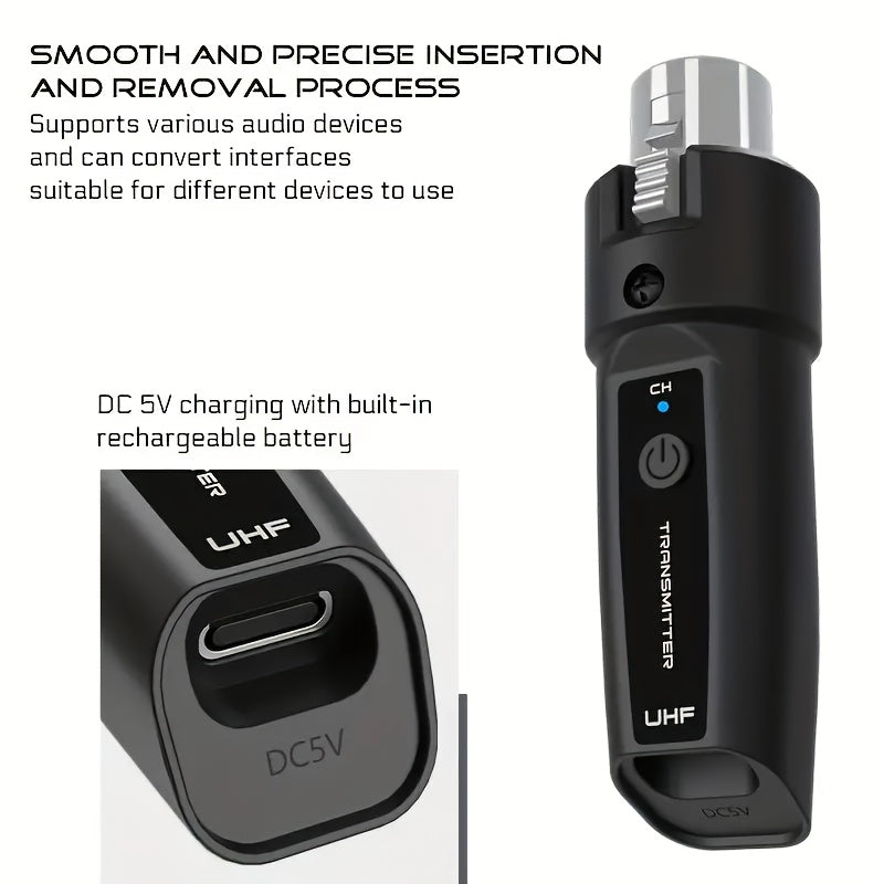 Transmisor de Micrófono sin varillas UHF Profesional - Conector XLR Resistente, Carga USB-C y Batería de Polímero de Litio, Pantalla de Frecuencia para Transmisión en Vivo, Estudio, Conciertos, Eventos - Compatible con Equipamiento de Audio Profesional,