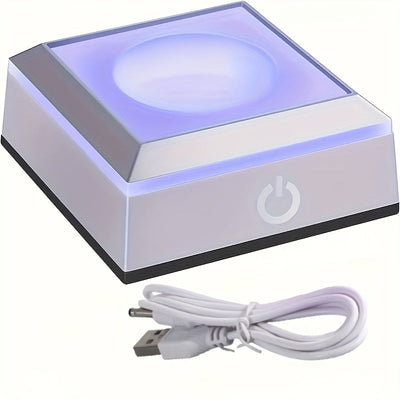1 base de luz LED alimentada por batería USB o AAA, 3D de cristal, vidrio, acrílico o material transparente, base de exhibición con interruptor táctil sensible que cambia de color, 6,81 x 6,81 x 2,87 pulgadas, estilo Art Deco, patrón geométrico, iluminac