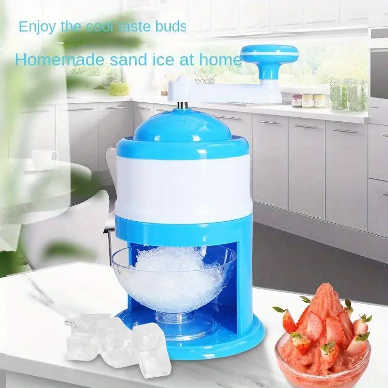 Heladera Manual de Doble Uso - Diseño Portátil Sin Electricidad con Tazón Transparente para Cubitos y Hielo Rallado Casero - Esencial para Picnics, Camping y Bebidas de Verano - Gadget Azul y Blanco, Heladora Compacta, Equipo de Campaña, Construcción Dur