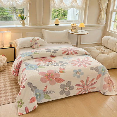 Manta de poliéster suave y acogedora con diseño floral vibrante y multicolor, ideal para el hogar, la oficina, el camping y los viajes, perfecta para todas las estaciones, uso en la oficina | Ropa de cama vibrante | Plush de poliéster, ropa de cama flora