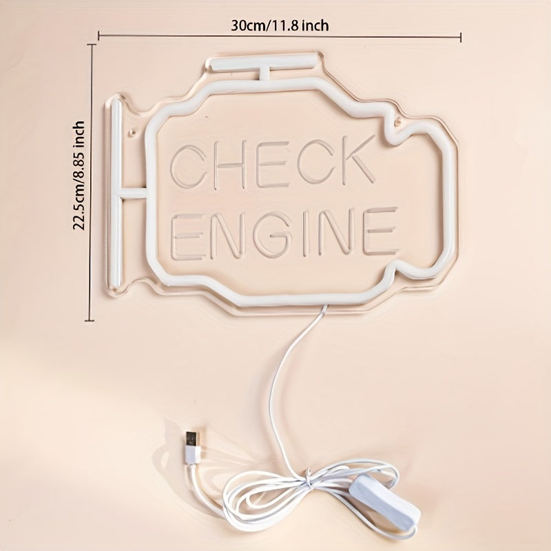 1pc Letrero de neón "Check Engine" - Luz de pared con alimentación USB de plástico con control de interruptor, Letrero de neón decorativo multiusos para bodas, fiestas de compromiso, decoración de dormitorios