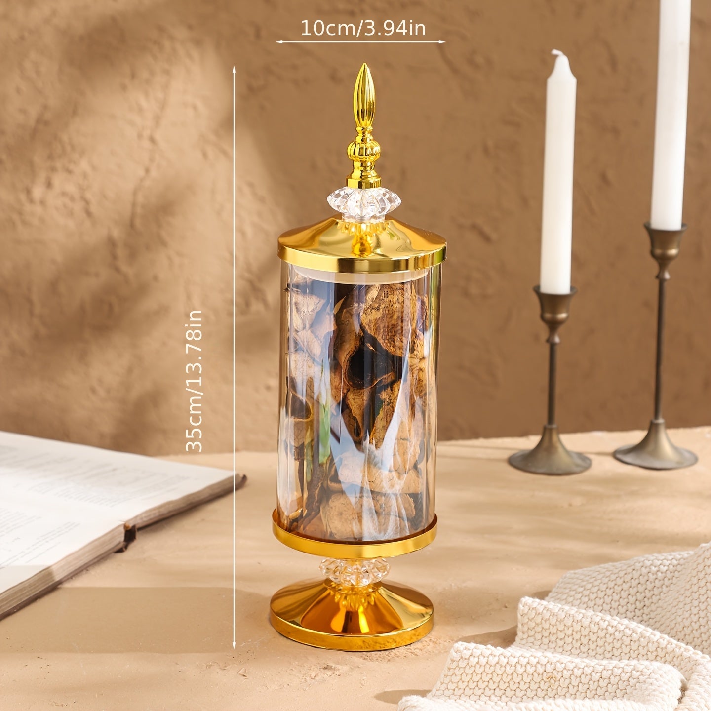 Tarros de Vidrio al Estilo Europeo con Detalles Dorados - Recipientes Herméticos Redondos para Té, Galletas y Especias - Decoración Versátil para Cocina y Sala, Ideal para Bodas y Fiestas