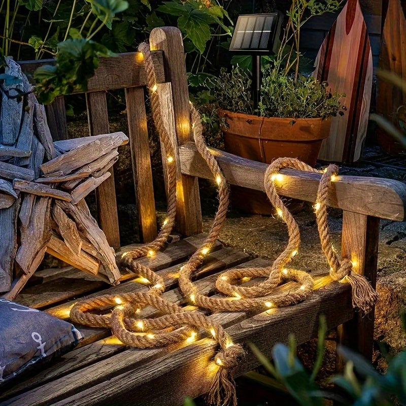 1 pieza de luz solar de cuerda, 5 metros/197 pulgadas - Luces de hadas LED doradas con diseño de cuerda, impermeables y 8 modos, ideales para decoración al aire libre, jardín, patio, pared, techo, balcón - Perfectas para el Día de San Valentín, Pascua, E