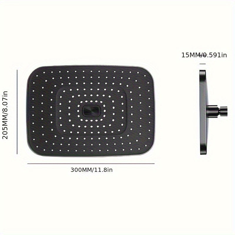 1pc Cabezal de Ducha Cuadrado - Flujo de Alta Presión Potente, Acabado Elegante Plateado/Negro, Montaje Fijo Diario para una Experiencia de Baño Lujosa - Accesorio de Baño Premium