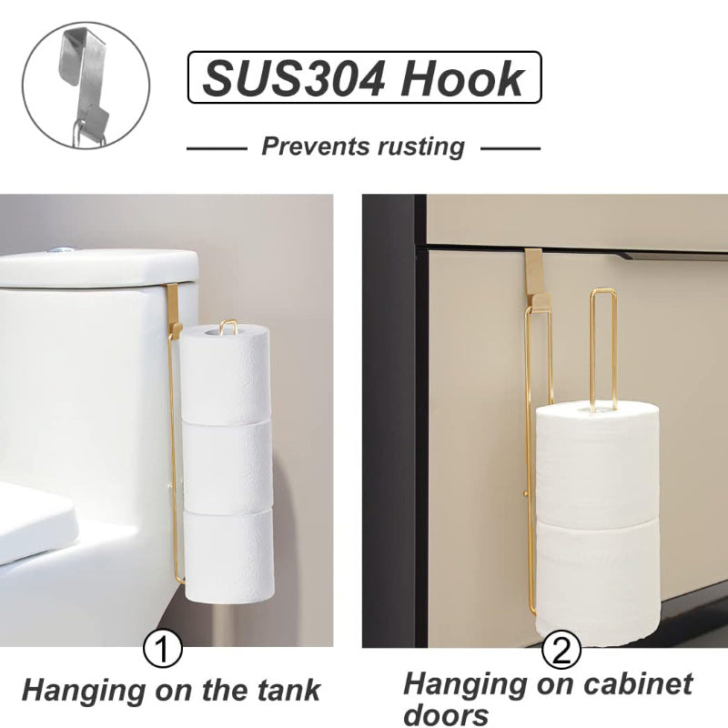 Soporte para Papel Higiénico de Hierro Dorado de Fácil Instalación - Sin Taladro, Montaje Autoadhesivo en Pared para Baño y Cocina, Diseño Moderno y Elegante, Se Ajusta Sobre la Puerta o la Pared, Almacenamiento para Baño