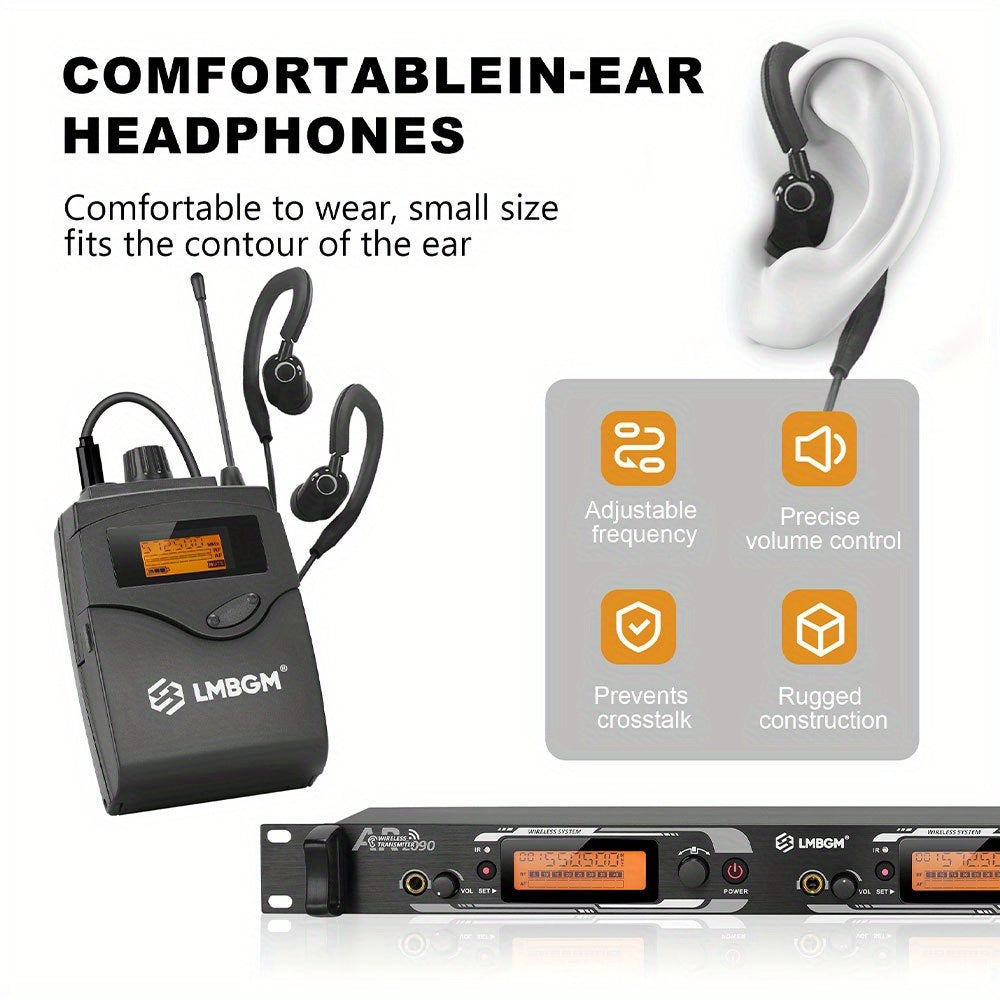 Sistema de monitoreo sin varillas intrauditivo LMBGM AR2090-8 UHF de dos canales con tipo de monitorización, adecuado para escenario, banda, estudio y músicos (8 paquetes de cinturón con transmisor)