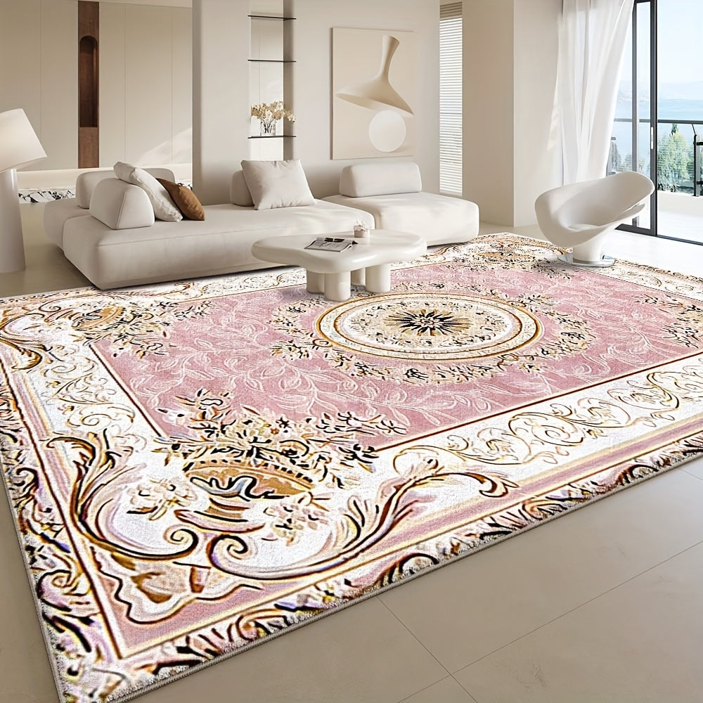Alfombra de terciopelo suave y lujosa, 852 g/m², diseño de flores para balcón o jardín, pile baja para dormitorio, se puede cortar, tejido liso y liviano de poliéster, lavable a máquina, antideslizante, decoración retro para hogar, multifuncional para sa