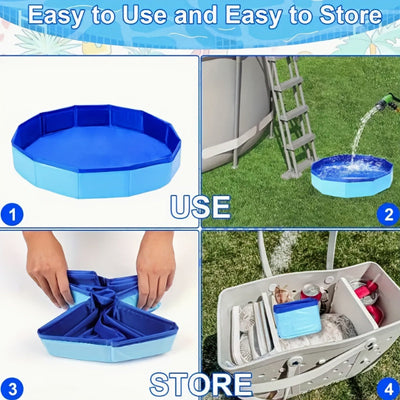 Baño de pies plegable y portátil para mascotas y humanos - Piscina inflable azul de PVC con bolsa de transporte incorporada, no necesita electricidad, ideal para uso en interiores/exterior, piscina de inmersión, piscina de superficie, playa, baño de masc