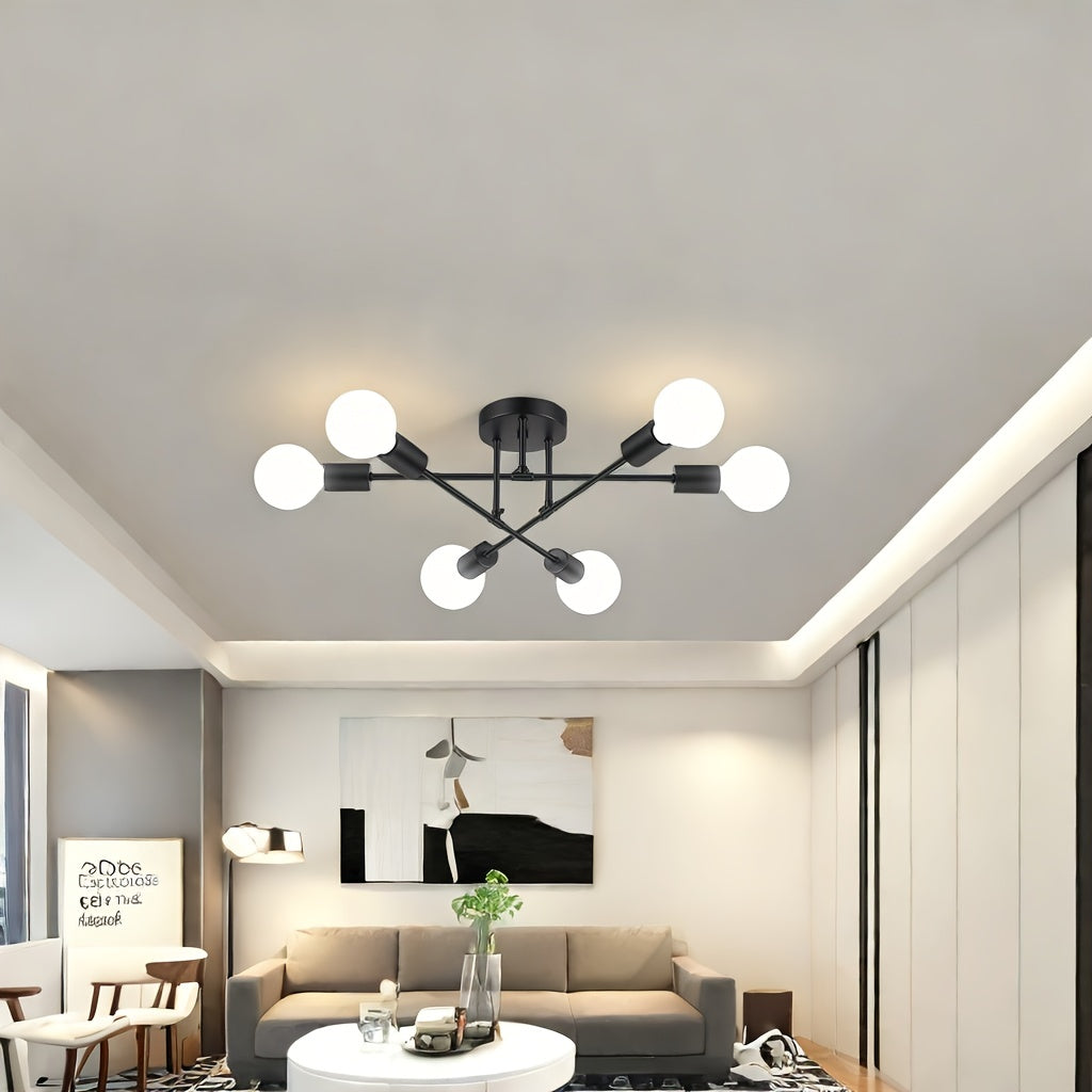 Araña de techo moderna de 6 luces en negro, estilo industrial, para cocina y comedor, lámpara tipo Sputnik para dormitorio y sala de estar