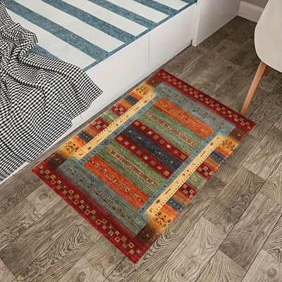 1 pieza de felpudo estilo bohemio con diseño étnico, antideslizante y rectangular, suave y lavable en máquina, fibra de poliéster, adecuado para sala de estar, dormitorio y entrada