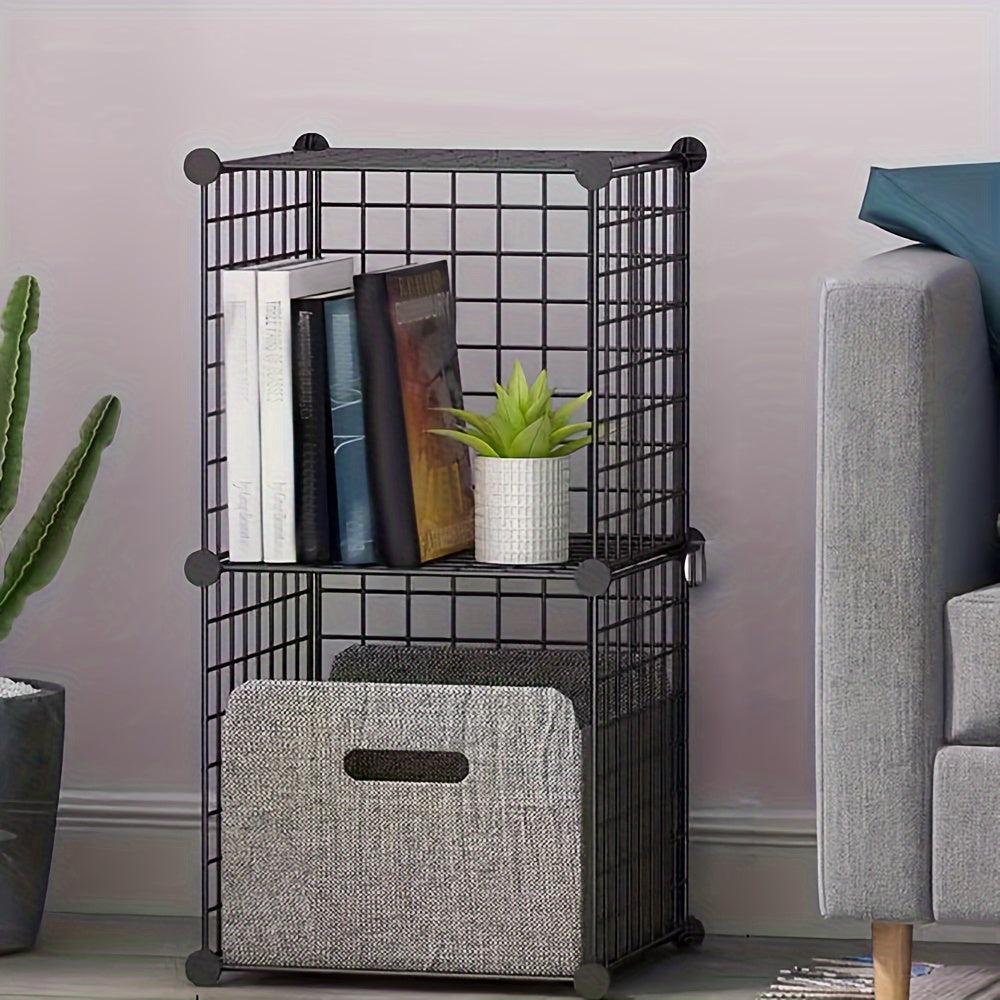 1pc Estante de Almacenamiento de Malla Metálica Moderno - Organizador Apilable DIY para Libros, Plantas y Más - Diseño Abierto Elegante para Decoración de Hogar, Oficina, Cocina, Baño