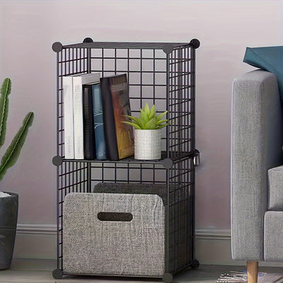 1pc Estante de Almacenamiento de Malla Metálica Moderno - Organizador Apilable DIY para Libros, Plantas y Más - Diseño Abierto Elegante para Decoración de Hogar, Oficina, Cocina, Baño