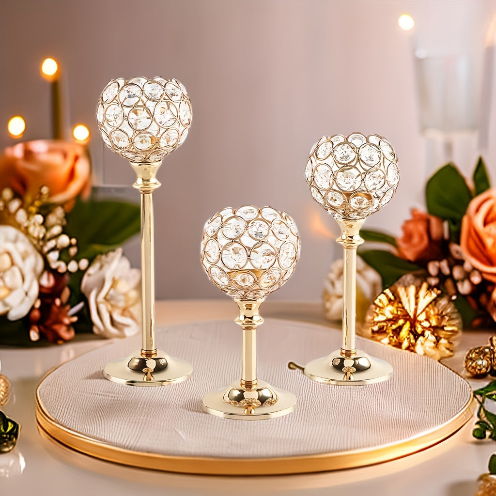 Juego de 6 piezas, 3 tamaños, portavelas de cristal, soporte para velas de metal, ideal para decoración de bodas, adornos de mesa, decoración de chimenea y ambiente en la sala de estar, decoración de pared, perfecto para Navidad, regalo ideal