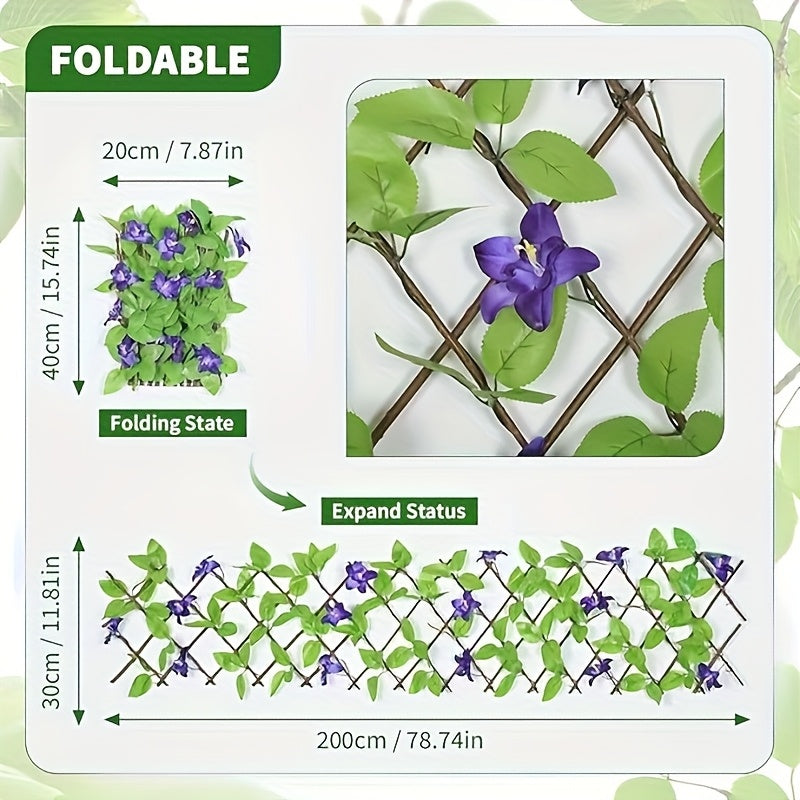 1 pieza de pantalla de valla de privacidad de hiedra artificial expansible con diseño de orquídea - Color dual morado/blanco, 2 en 1, decoración de seto y protección de privacidad para jardín, boda, patio - No necesita electricidad, material plástico dur