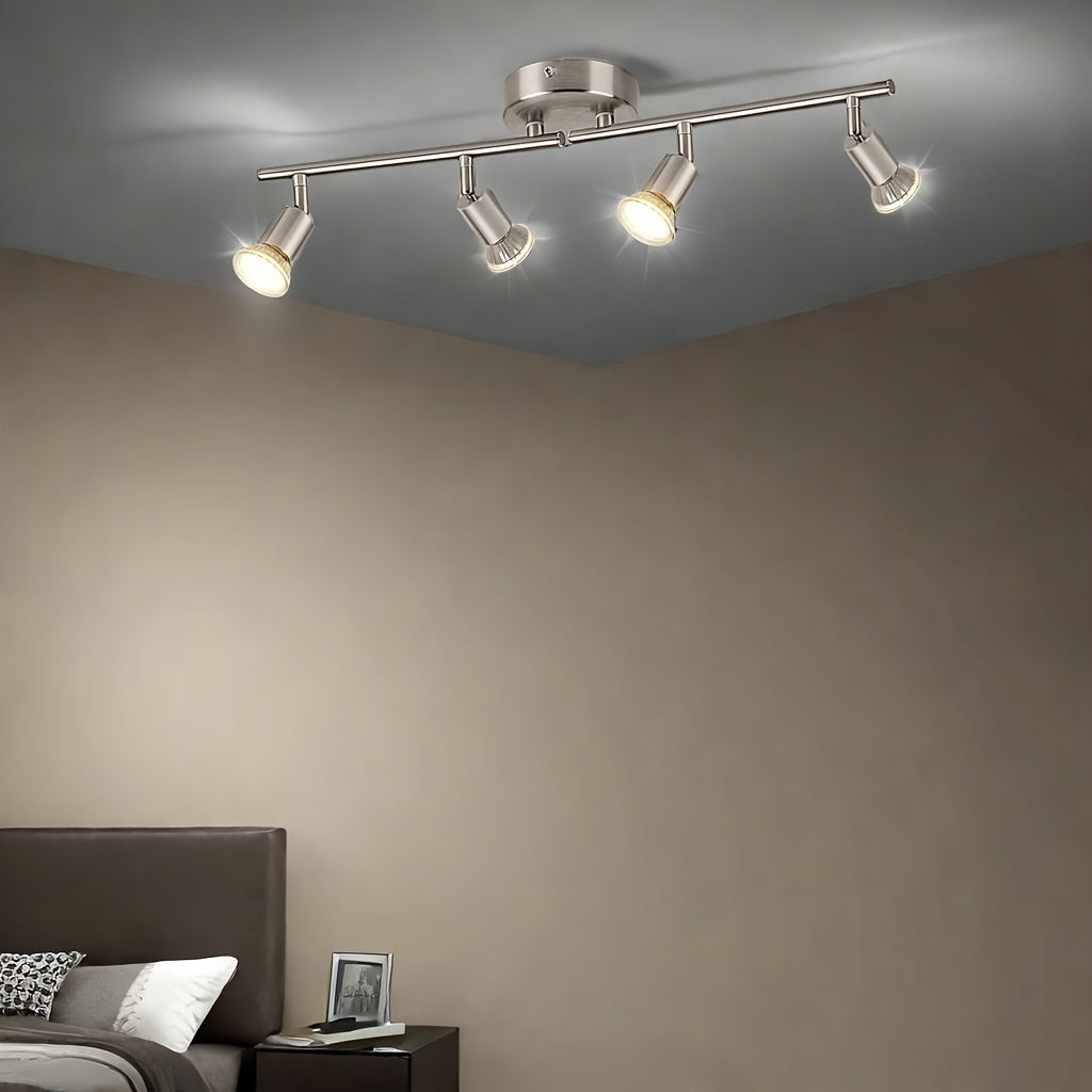 AMANSOUR Moderna Lámpara de Techo LED de 4 Llamas, Spotlight Rotatable 330°, Montaje Semi-Flush, Níquel Mate, Hierro Fundido, Control de Interruptor, Cableado Duro 110-240V, para Cocina, Sala de Estar, Dormitorio - Sin Bombillas Incluidas
