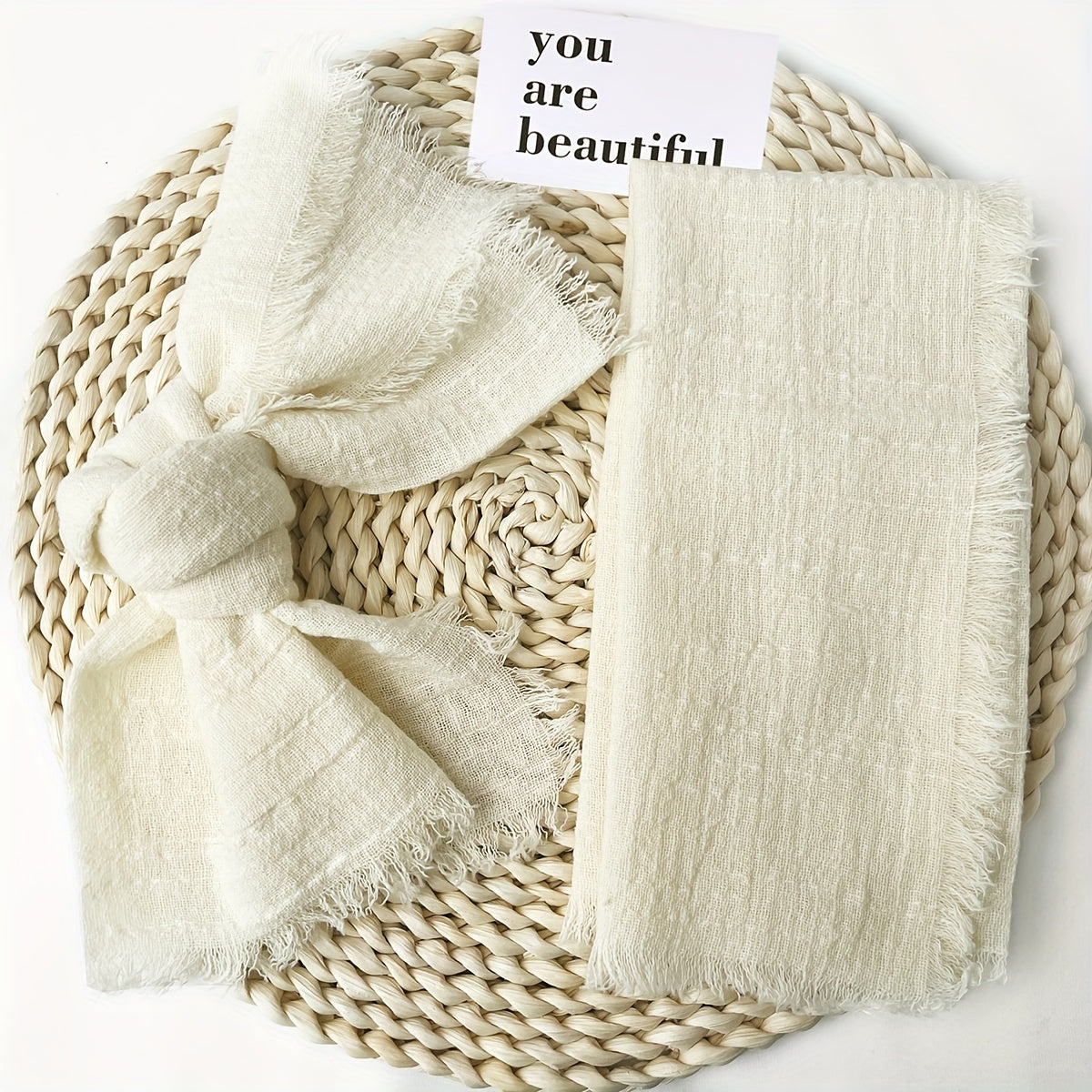 20pcs Servilletas de Algodón Gasa Retro 32x32cm para Decoración de Mesa de Boda y Navidad, Hechas a Mano con Borlas