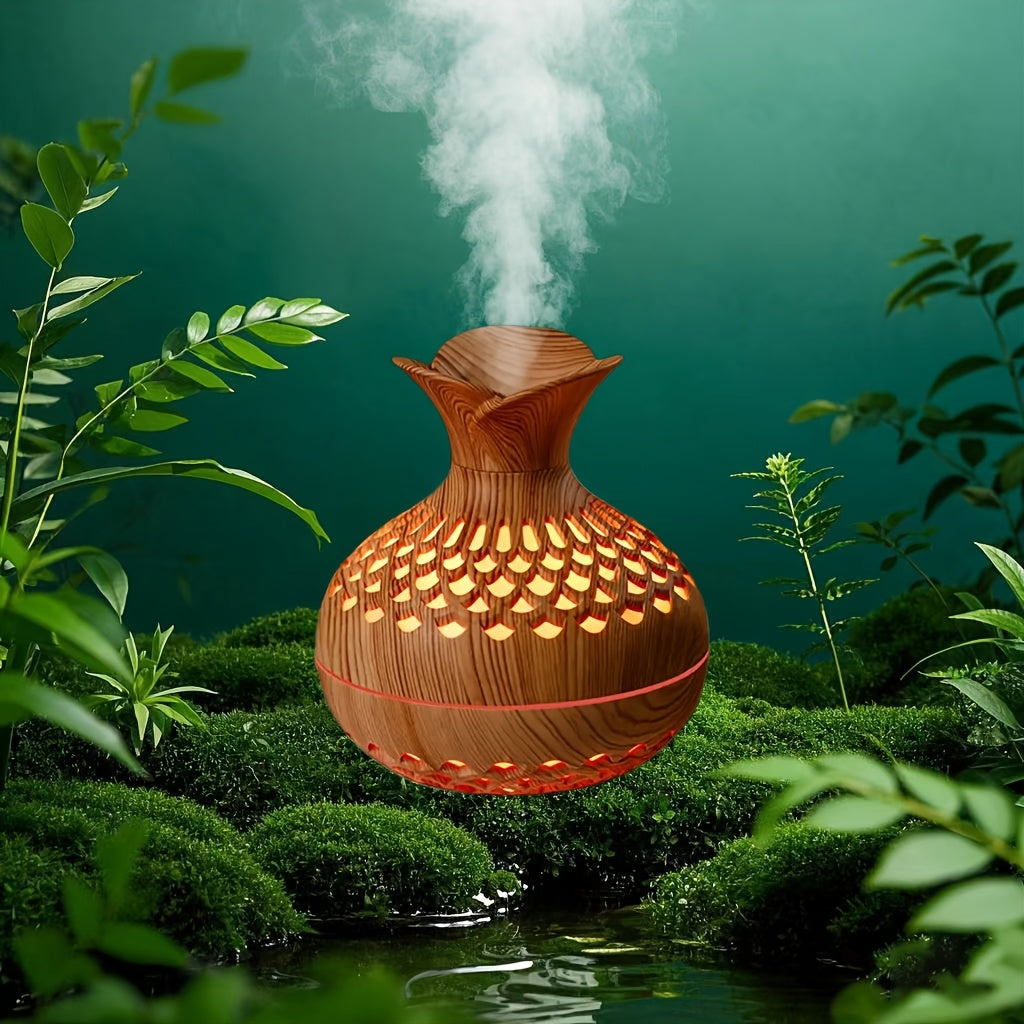 Humidificador elegante con diseño de madera, luces LED de 7 colores y 2 modos de niebla, alimentado por USB, diseño moderno para hogar, oficina o auto, regalo perfecto para San Valentín y Año Nuevo, iluminación ambiental | Humidificador decorativo | Humi