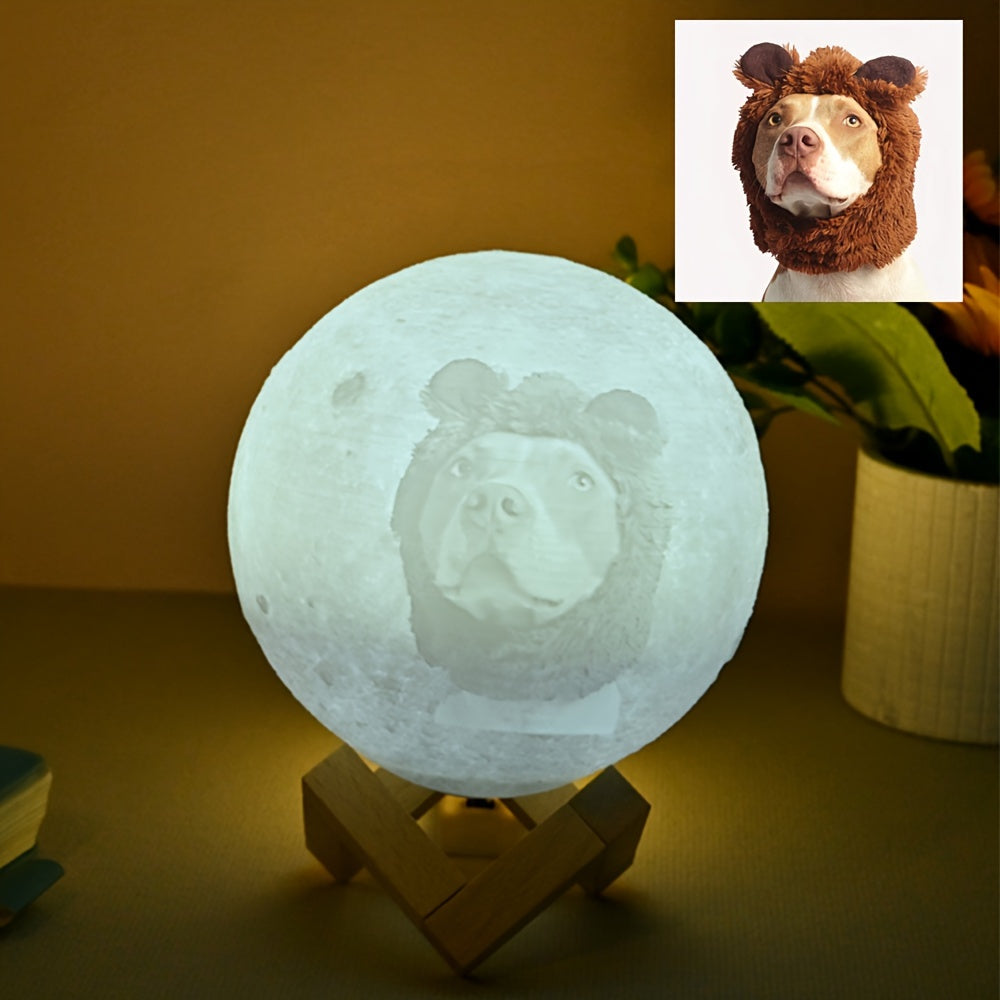 Lámpara de Luna con Iluminación Ambiental, 1 ud Lámpara de Luna Impresa en 3D con Iluminación Ambiental de 16 Colores, Luz de Mesa LED, Foto Personalizada, Control Remoto, Batería Recargable de 300mAh, Función Infrarroja, Ideal para Dormitorio, Sala de E