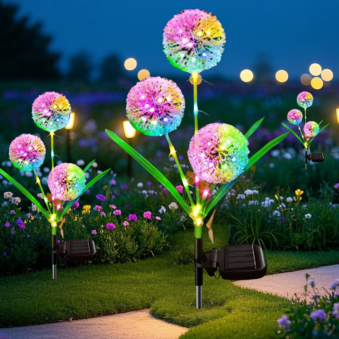 Luces decorativas de jardín solar simulación de diente de león con colores LED, luces para paisaje exterior y césped