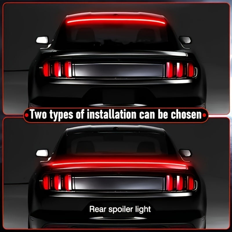 Tira de luz LED para alerón de coche, tira de luz decorativa de fibra de carbono con luz ambiental de flujo de escaneo, sin batería.