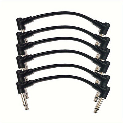 6 cables para efectos de guitarra, negros, conector curvo de 6.35 mm, para guitarra eléctrica o bajo, cable blindado para reducción de ruido, 18 cm