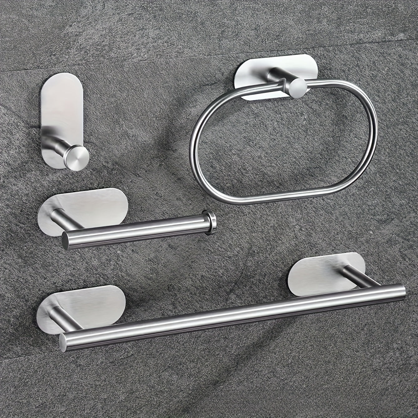 Juego de 4 Accesorios para Baño - Incluye Barra para Toallas, Porta Anillos, Soporte para Papel y Ganchos para Fácil Montaje en Pared, Accesorios de Baño
