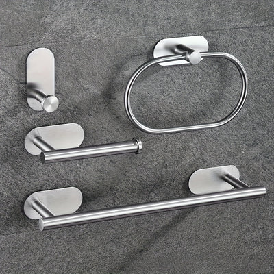 Juego de 4 Accesorios para Baño - Incluye Barra para Toallas, Porta Anillos, Soporte para Papel y Ganchos para Fácil Montaje en Pared, Accesorios de Baño