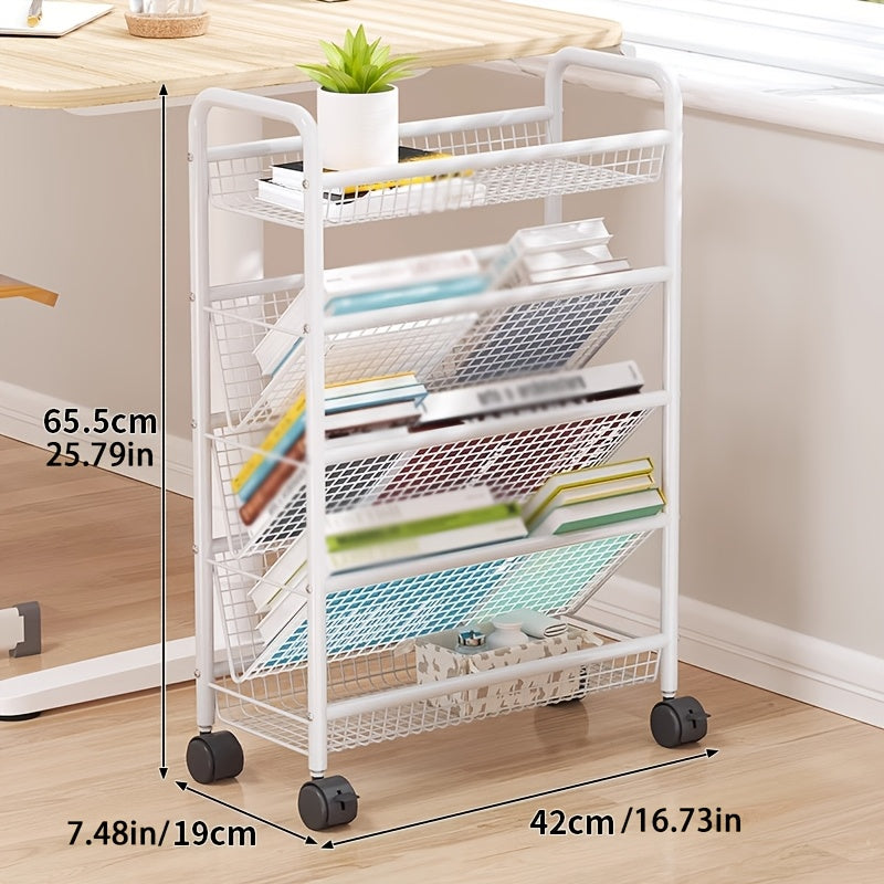 Estantería Metálica Multifuncional con Ruedas - Organizador de Libros y Documentos, Diseño Moderno en Blanco, Ideal para Oficina, Estudio y Hogar, Fácil Movilidad y Ajuste, Solución Perfecta para Muebles de Oficina