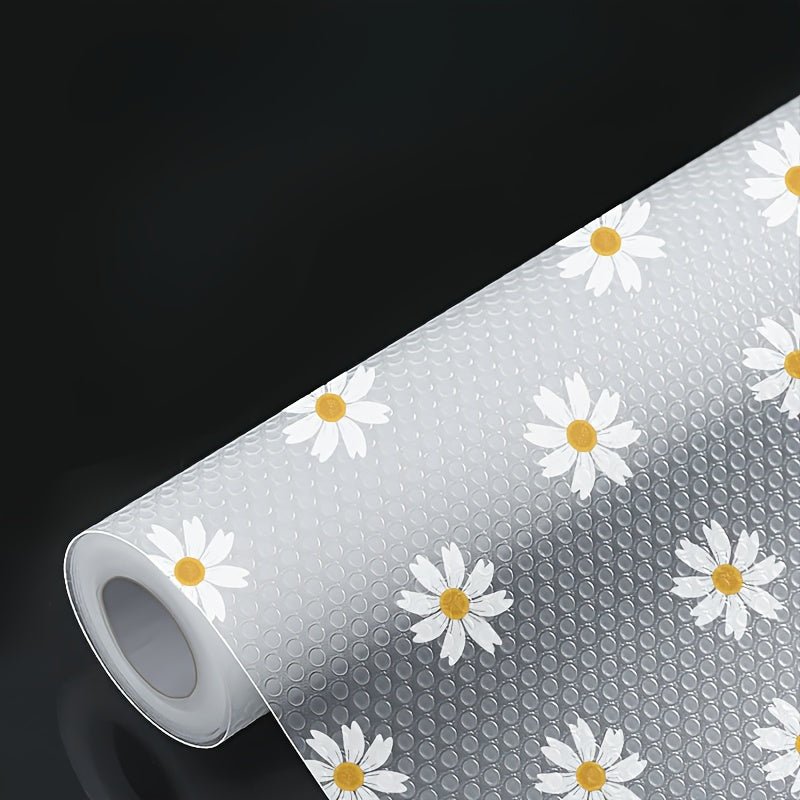 1 Rollo de forro impermeable de diseño de margarita - Fácil de limpiar, resistente al agua, aceite y deslizamiento, duradero y resistente al desgaste. Se puede cortar para ajustarlo, ideal para cocina, refrigerador, mesa y organización de cajones. Longit