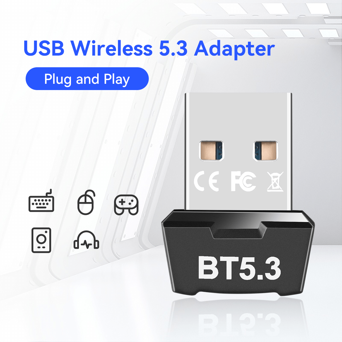 1 x 5.3 Adaptador inalámbrico, sin controlador, receptor y transmisor inalámbrico USB para computadora, soporta la conexión simultánea de 7 dispositivos, memoria automática, reconexión relámpago, adecuado para Windows 11/10/8.1, Plug And Play
