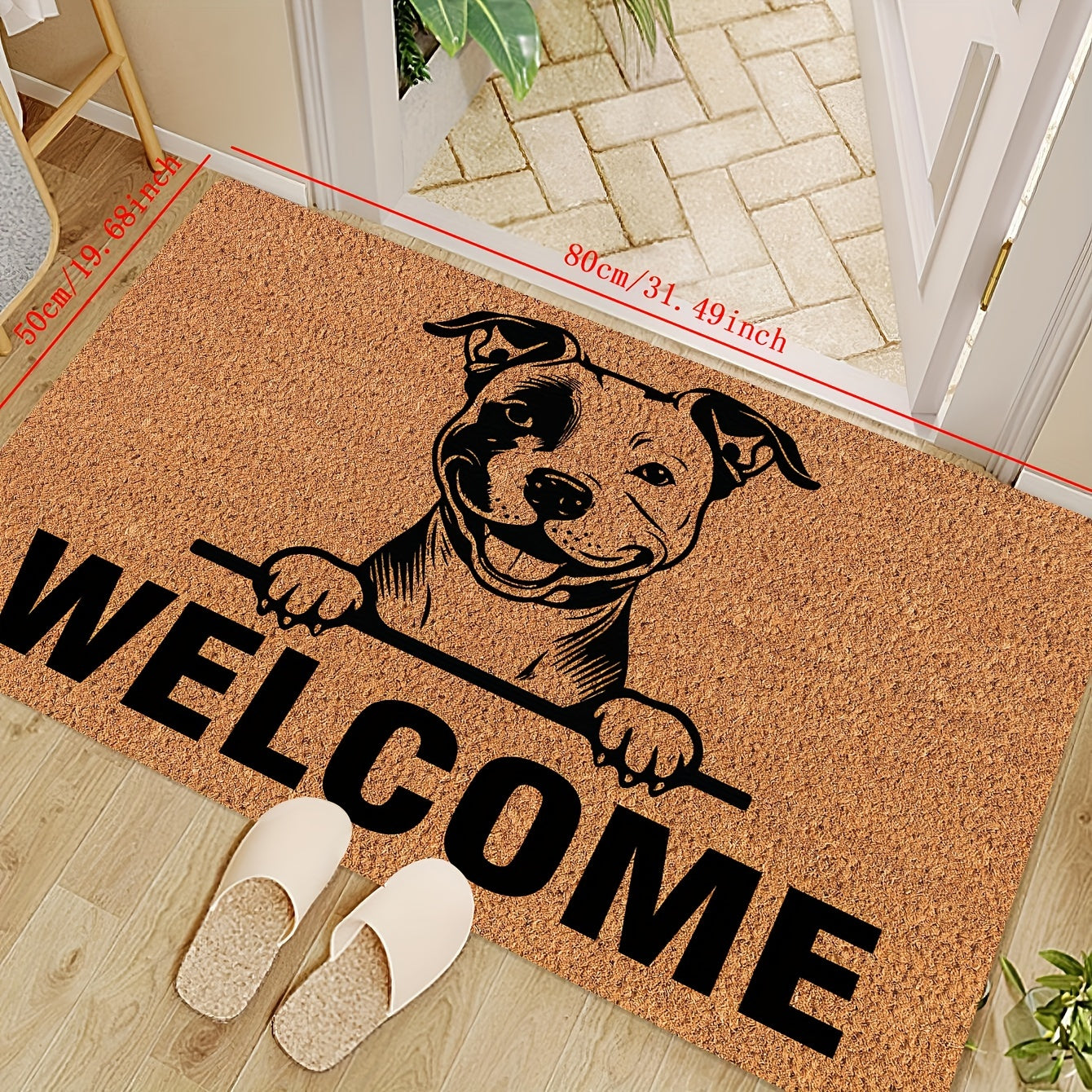 Tapete de bienvenida para perros de presa - Tapete de puerta duradero de poliéster con diseño "BIENVENIDO", fácil de limpiar, lavable en máquina, decoración de entrada interior/exterior, 1cm de grosor, 800g/m², forma rectangular, decoración de perros