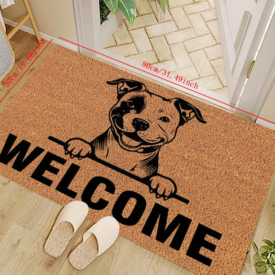 Tapete de bienvenida para perros de presa - Tapete de puerta duradero de poliéster con diseño "BIENVENIDO", fácil de limpiar, lavable en máquina, decoración de entrada interior/exterior, 1cm de grosor, 800g/m², forma rectangular, decoración de perros
