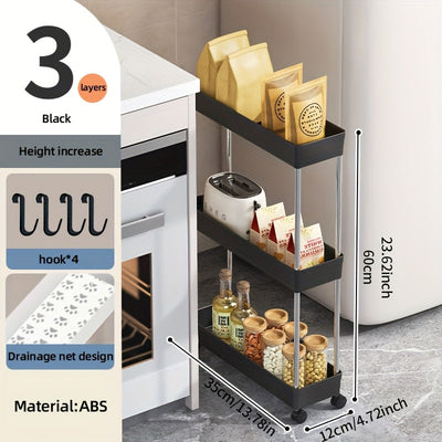 Carrito de Almacenamiento Rodante de 3 Niveles con Ruedas - Estructura de Metal y Plástico, Diseño Estrecho Compacto, Fácil Montaje, Organizador Vertical Multiusos para Cocina, Baño, Lavandería, Sala - Unidad Móvil de Almacenamiento, Estantes Delgados, C