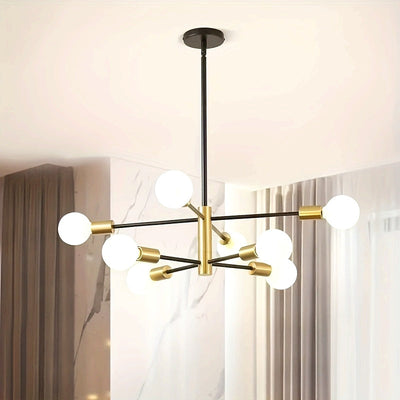 Luz de techo de 1 dormitorio 6/8 cabeza de lámpara moderna sencilla, luz de salón, color negro y cobre, base de bombilla E27, sin fuente de luz.