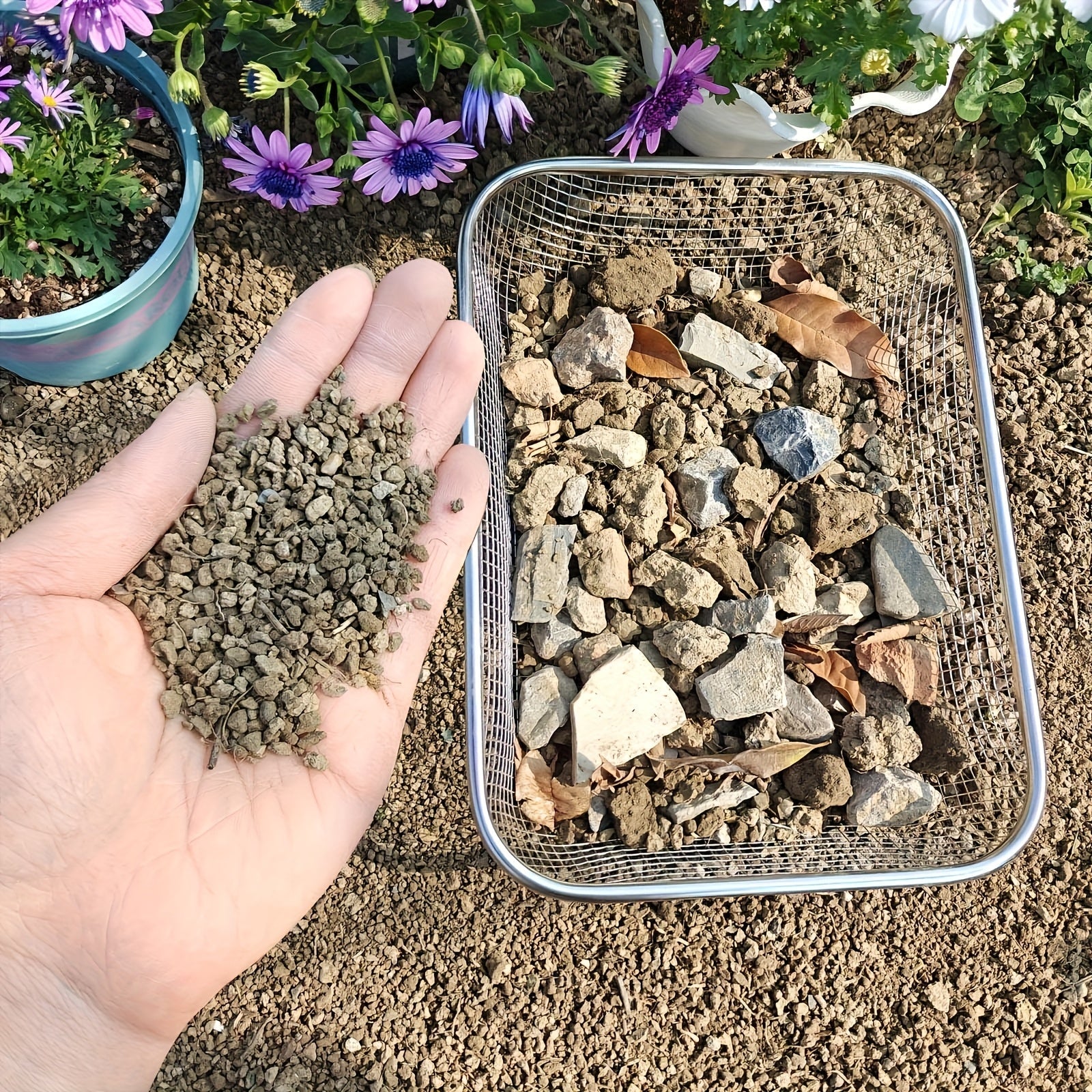 Pasador de Suelo de Acero Inoxidable Resistente - Tamiz Manual con Malla de 1/4", Anticorrosivo, Ligero y Portátil para Jardinería, Compostaje, Arena o Piedras - Ideal para Macetas Elevadas, Hogar o Cultivos Profesionales - Diseño Robusto, Durabilidad Ex