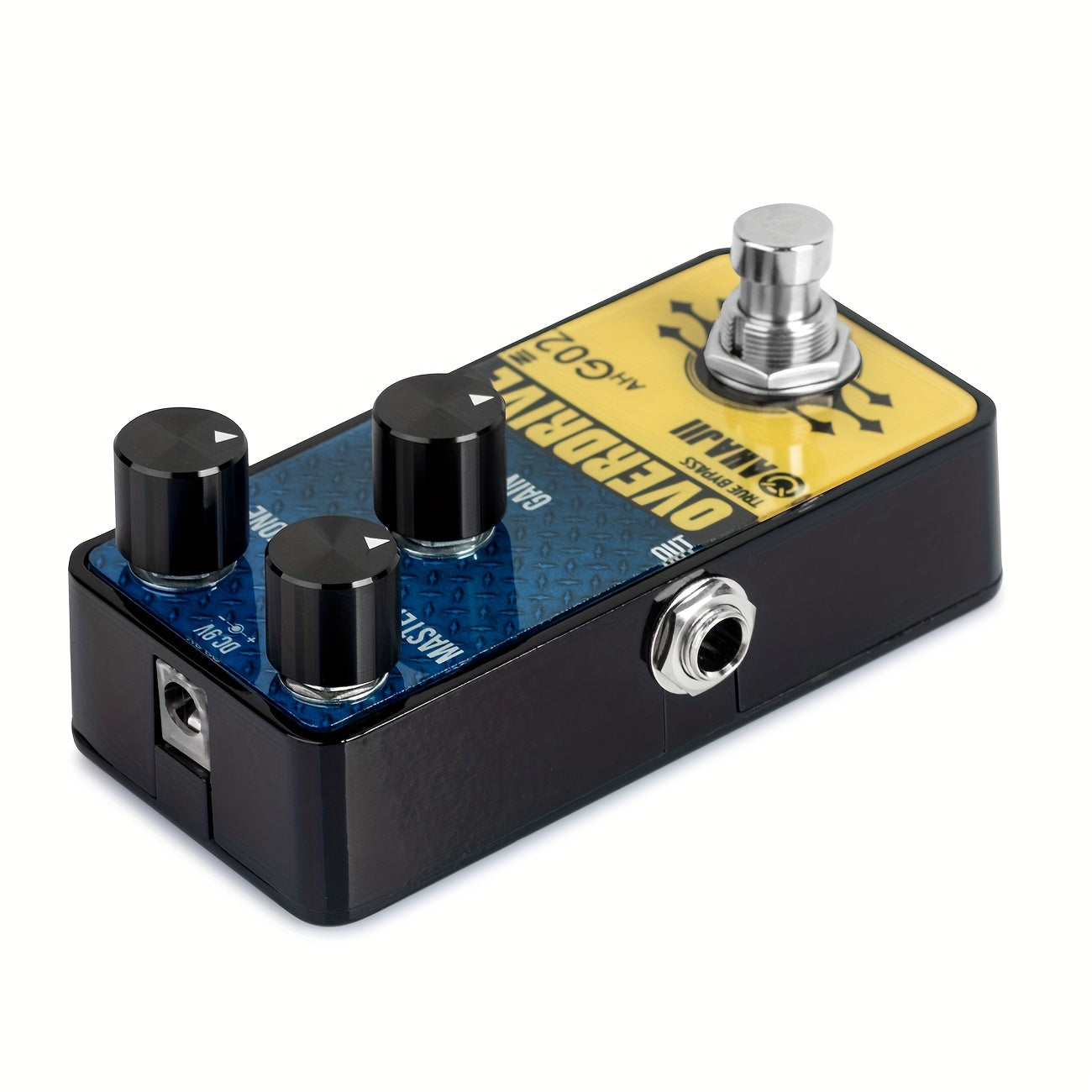 Pedal de sobreimpulso de guitarra AHG02 de AHAJII - Distorsión analógica y modelado de tono, 4 colores (negro/azul/amarillo/rojo), diseño de alta potencia con cableado duro para actuaciones en vivo y grabación en estudio, pedal de guitarra, función de by