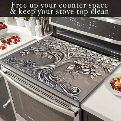 1 pieza de guardavidas de horno con diseño de árbol de plata elegante - Resistente al calor, antideslizante, sin rayones, fácil de limpiar, 28,3 x 20,4 pulgadas, perfecto para cocina, lavadora, secadora y protección de panel de horno, decoración de cocin