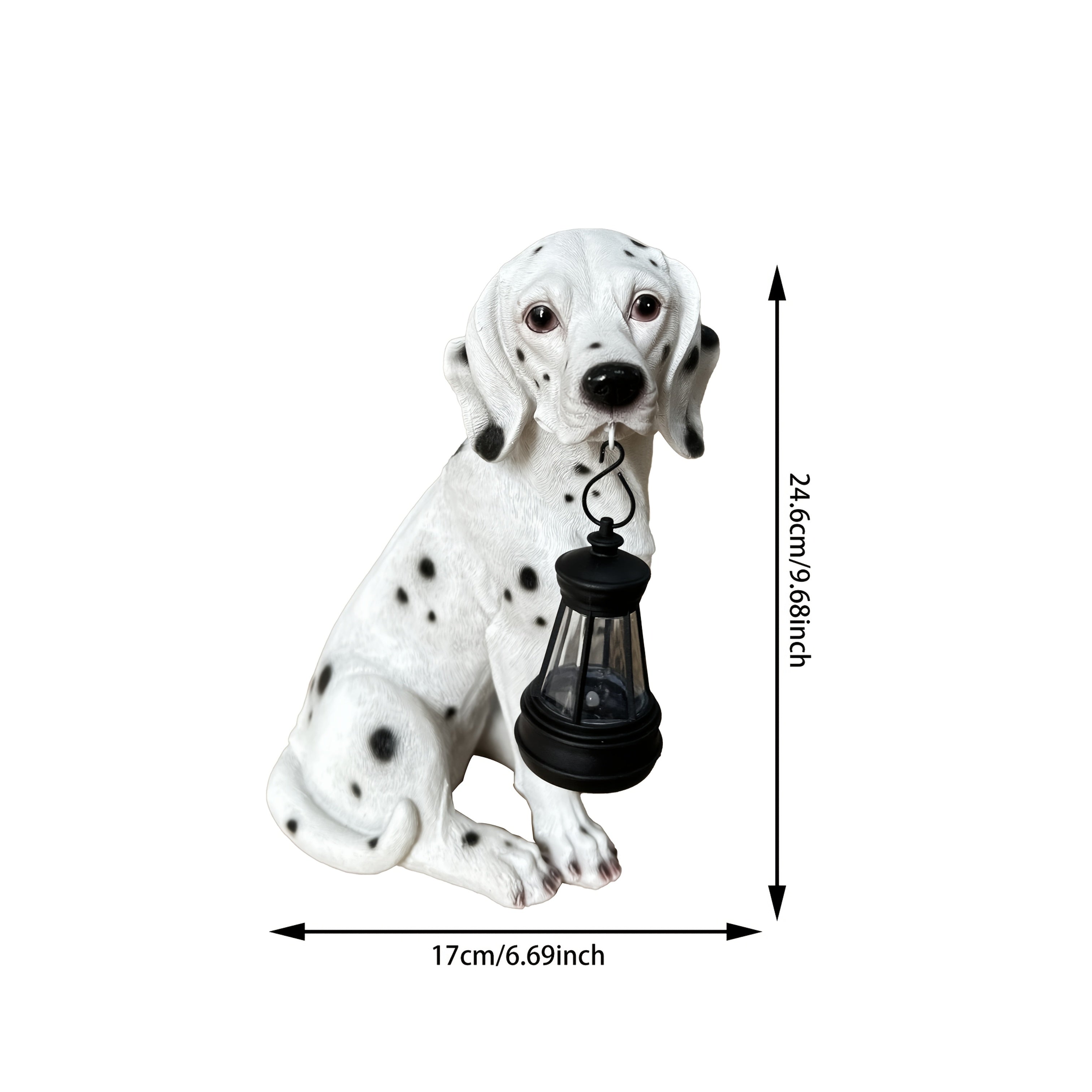 Lámpara de perro Dálmata Solar XXOASIS, decoración de resina para exterior, impermeable, acabado de encaúste, control de interruptor, batería de níquel alimentada por energía solar, ideal para patio, jardín, estanque, decoración de jardín, regalo para am
