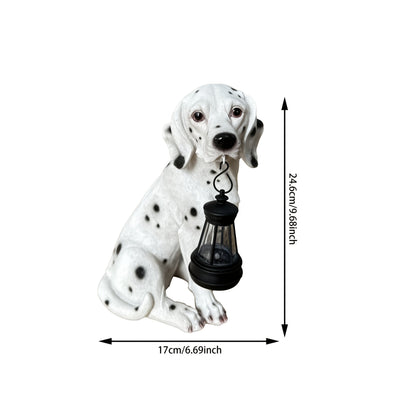 Lámpara de perro Dálmata Solar XXOASIS, decoración de resina para exterior, impermeable, acabado de encaúste, control de interruptor, batería de níquel alimentada por energía solar, ideal para patio, jardín, estanque, decoración de jardín, regalo para am