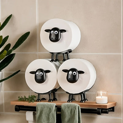 1 pieza, soporte de papel higiénico de oveja linda impresa en 3D - Diseño de oveja negra y blanca encantador, soporte de toallas de baño, perfecto para el Día de San Valentín y el Día de las Brujas, decoración de baño y accesorios.