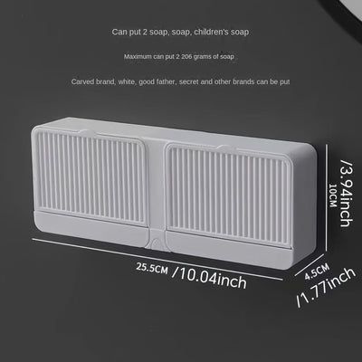 Caja de jabón vertical de doble gris: Jabonera rectangular de plástico montada en la pared con drenaje para jabones en barra - Adecuada para uso en el baño