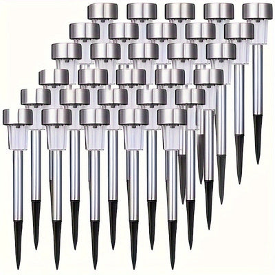 Juego de 10/12 luces LED solares para jardín, acero inoxidable, resistentes, ideales para patios, senderos y áreas exteriores