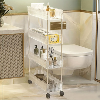 Carrito de Almacenamiento Rodante Versátil de 1 Pieza - Plástico Transparente y Acero Inoxidable, Organizador Multinivel con Ruedas para Cocina, Baño y Lavabo - Diseño Elegante de Almacenamiento Abierto, No Necesita Energía, Organizadores y Almacenamient
