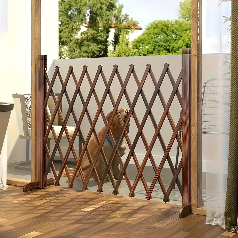 Cerca retráctil sin taladros, 1 unidad, longitud ajustable, madera tratada resistente a la intemperie con diseño de celosía para plantas trepadoras, decoración de jardín interior/exterior, pantalla de privacidad para patio y balcón