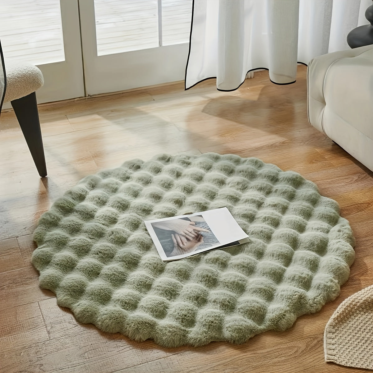 1 pieza, Alfombra Decorativa Redonda de Terciopelo Buboso Sólido Suave y Fácil de Limpiar para Dormitorio, Sala, Armario, Área de Maquillaje o Espacios de Ocio, Color Beige Claro Densa y Cómoda, Mantenimiento Ligero, Adecuada para Todas las Estaciones 35