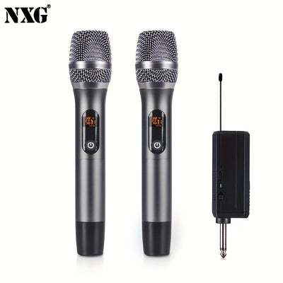 Juego de Micrófono Inalámbrico Profesional NXG - Sistema Dual UHF con Receptor USB, Batería Recargable de 1200mAh, Ideal para Karaoke, Escritorio, Presentaciones y Bodas